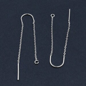 Chain earring component, S96-R6, Nickel free, 2 pcs, Total length 77mm, Wire 0.7mm thick, Original rhodium plated brass image 2