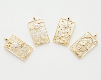 Tarot card pendant, Brass, CZ, Nickel free, Unique pendant, Necklace makings, Jewelry making supplies, 1 piece, [Q16-VC1]
