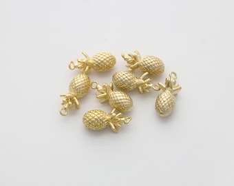 2 pieces,Pineapple charm, M7-G1, 16x8mm, Matte gold plated brass, Pineapple pendant