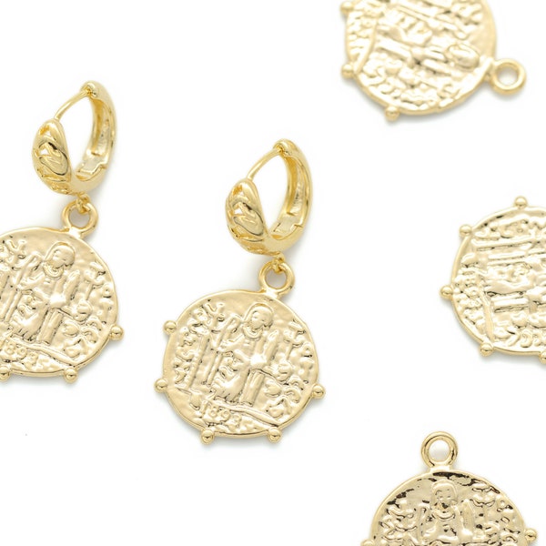Daniel Charm, Q5-G11, 2 pcs, 23x19mm, Inner 1.7mm close loop, 16K Gold Plated Brass,  Nickel free, Unique Pendant, Jewelry Charms, Earring