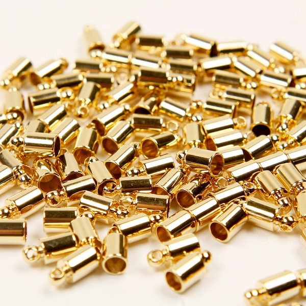 End cap, 4x8.2mm, Inner 3mm, 16K shiny gold plated brass, Nickel free, Crimp, Clasp, CY22-02, Optional quantity, [J6-G4]