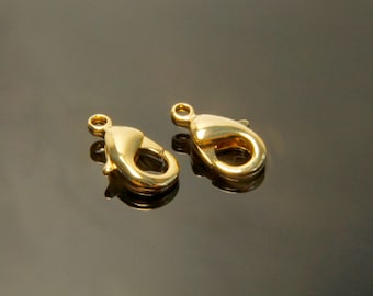 Lobster clasp (902), 12x6mm, 16K shiny gold plated brass, Nickel free, Not easily tarnish, GY04-01, Optional quantity, [J3-G1]