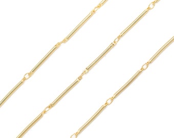 Round Stick Chain, Nickel free, CJ12-11, 1 meter, Stick 20x1.6mm, 16K gold plated brass, Chain for Necklace, Stick Chain, Jewelry Making