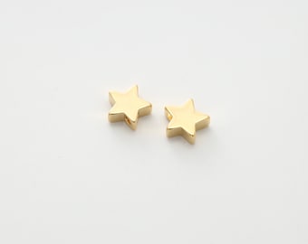 Star Charm (Blunt), S19-G4, sans nickel, 20pcs, 8mm, laiton plaqué or 16K, Pendentif étoile, Charme de collier, Petit charme, Charme minimaliste