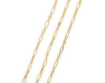 Flat figaro chain, CJ51-08, 1m, 6.7x2.5mm link, 16k gold plate brass, Nickel free, Dainty charm, Jewelry making, Necklace chain, 250-14