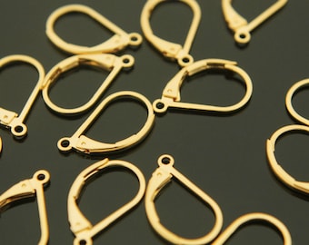Earring Making Hook, Nickel Free, E6-G1, 30 pcs, 12x16mm, 16K Gold Plated Brass, Earring Making Supplies, Drop Earring Component