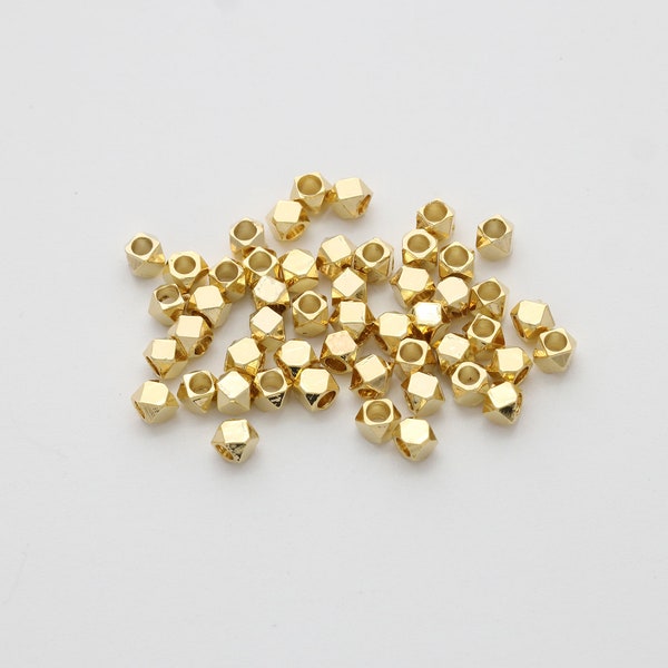 Cube beads, Nickel free, 2.5mm, Cutting cube, 16K gold-plated brass, Not easily tarnish, GY11-01, Optional quantity [J39-G2]