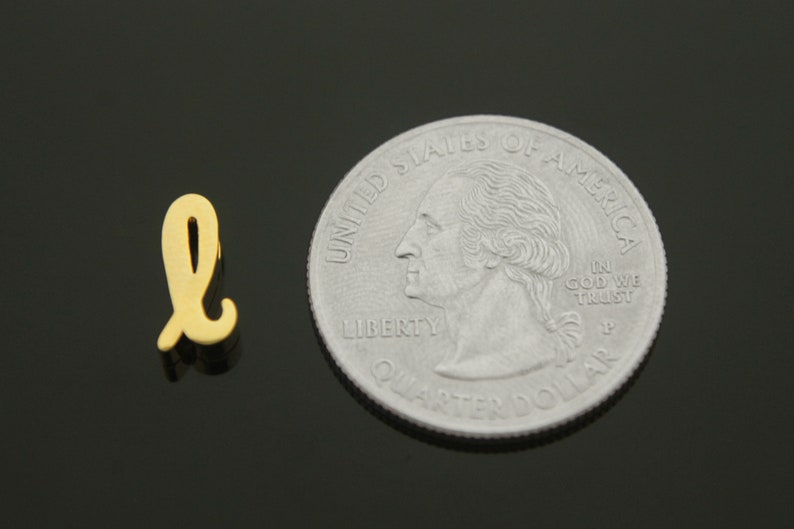 Large Cursive Initial Charm l Approx Alphabet beads Nickel free Cursive Letter 16K gold plated brass 2 pcs AL-G3 8x6mm 1.4mm hole