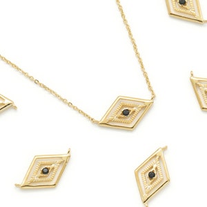 Cubic rhombus charm(Black), Q5-P12, 1 piece, 19x11mm including 0.7mm loop, 16K gold plated brass, CZ, Nickel free, Rhombus connector