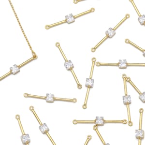 Stick Connector w/ Cube Cubic, S71-R3, 2 pcs, Nickel free, 28mm, 4mm Cubic, 16K gold plated brass, Cubic Zirconia, Cubic Connectors