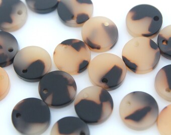 Acetate Celluloid Coin Charm Pendant, M5-R14, 4 pcs, 1 hole, 10mm, 2.6mm thick, Leopard Mix Coin