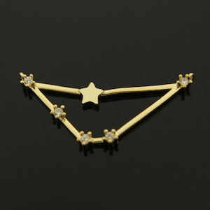 Zodiac pendant, Capricorn, K1-G10, 1 piece, Nickel free, 16K gold plated brass, CZ, Constellation necklace pendant, Birth sign, 30x14mm