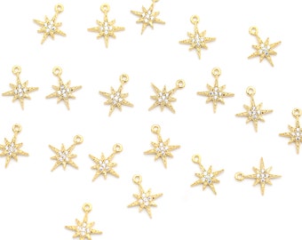 2 pieces, Star pendant w/ Cubic, Nickel free, N24-G8, 11x9mm, 16K gold plated brass, Cubic zirconia, Cubic charm, Cubic star pendant