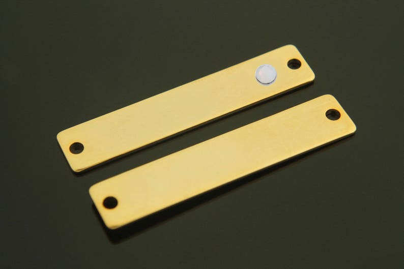 Personalized Bar Nickel Free Opal 16K gold plated brass October Birth Stone Stamping Blank Bar 40x8mm K5OP-G 2 pcs Birthstone Jewelry