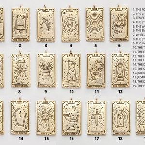 Ciondolo con carta dei tarocchi, ottone placcato oro antico, ciondolo unico, creazione di collane, forniture per la creazione di gioielli, 1 pezzo per segno, [Q19-VC1]