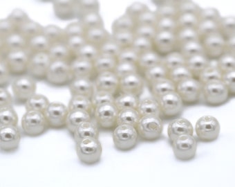 Acrylic Pearl with hole, ES51-05, 100 pcs, 6mm, Cream, Round Pearl Beads, Jewelry Findings, Imitation Pearl Beads