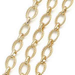 Double fancy oval link chain, CJ49-05, 1m, Oval 12x8mm, 16K gold plated brass, Nickel free, Good for necklace, anklet and bracelet