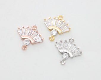 Fan shape connector w/ cubic, Brass, Cubic zirconia, Nickel free (Gold & rhodium only), Jewelry makings, 1 piece, [T35-VC1]