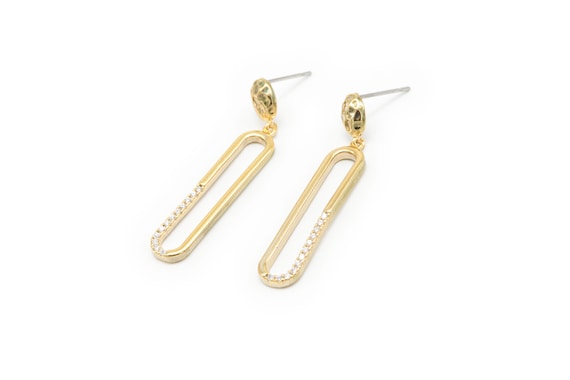 LAST STOCK Cubic dangle earring post S81 P8 2 pcs 37mm long 16k gold plated brass Cubic zirconia Nickel free Good for dangle Etsy