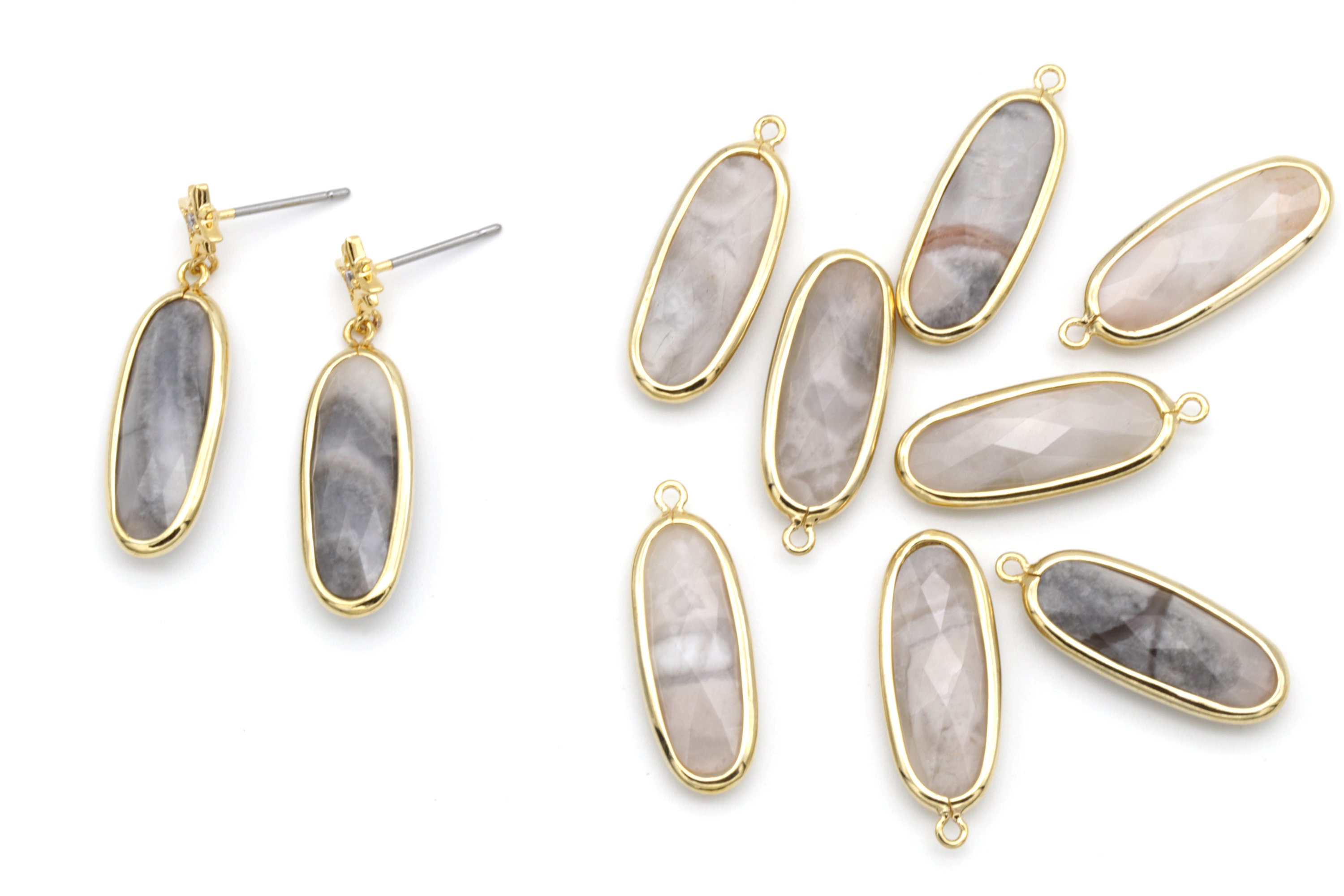 Oval Cut Gemstone Charm, Crazy Agate, N41-G11, 1 Piece