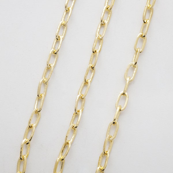 Rectangle Chain, Nickel free, CJ38-02, 1m, Outer 5.1x2.7mm, 16K gold plated copper brass, Anklet / Bracelet / Necklace chain
