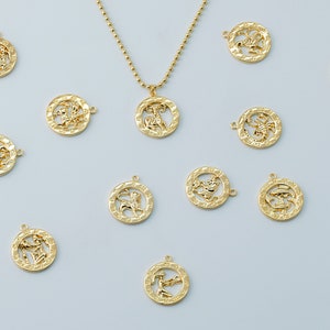 Round zodiac charm, Wedding jewerly, Wedding neklaces, Nickel free, 1 piece per sign, Birth Sign, Constellation [K7-VC1]