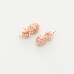2 piezas, encanto de piña, M7-P1, 16x8mm, latón chapado en oro rosa mate, colgante de piña