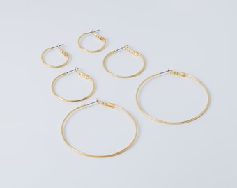 Thin round hoop earrings, 20mm, 30mm, 50mm, Wedding jewerly, Wedding earrings, brass, Nickel free, 2 pcs per style, [T65-VC1]