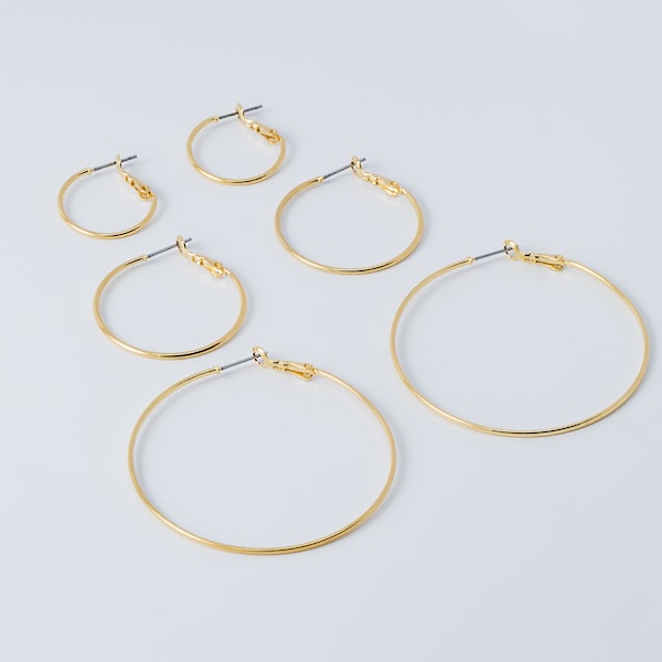 Thin round hoop earrings, 20mm, 30mm, 50mm, Wedding jewerly, Wedding earrings, brass, Nickel free, 2 pcs per style, [T65-VC1]