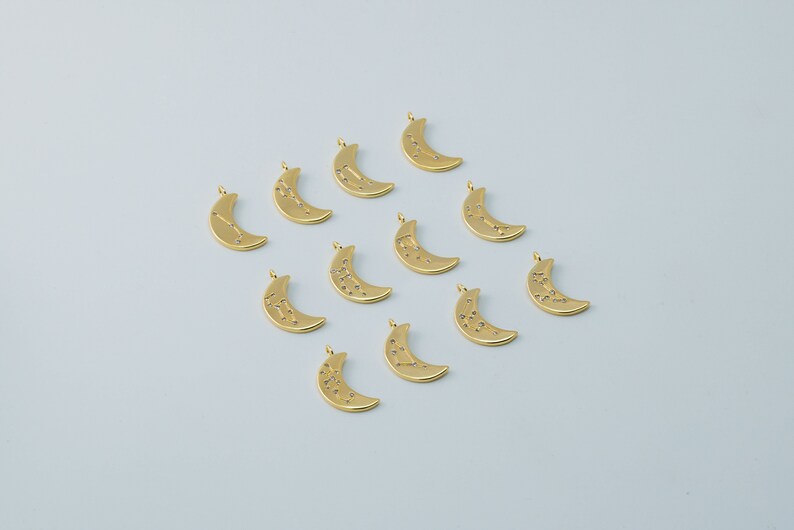 Constellation Nickel free Necklace supplies K8-VC1 Birth Sign Brass CZ Crescent moon zodiac charms 1 piece per sign,