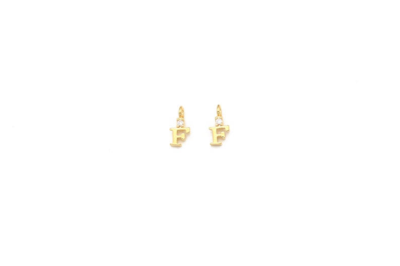 Nickel Free 7mm 1.7mm thick Initial Pendant 16K Gold Plated Brass Approx Alphabet Charm AF-G14 2 pcs Minimal Cubic Capital Letter F