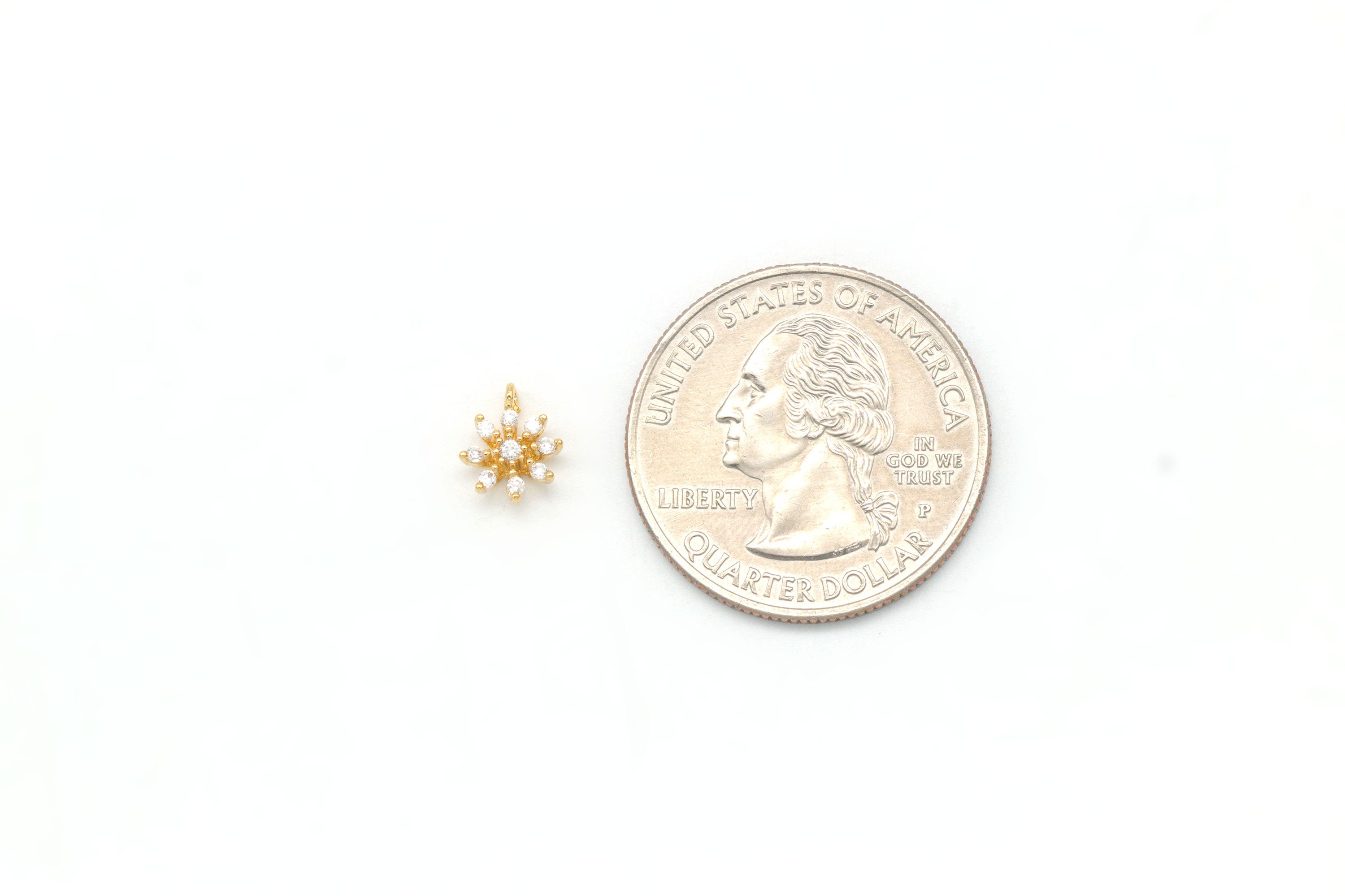 2PCS Tiny 3D Flower Charms, 18K Gold Plated Cubic Pave