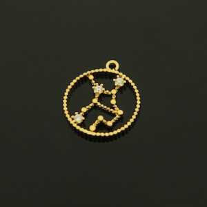 Pendentif Zodiac, Vierge, N25-G6, 1 pièce, Sans nickel, Laiton plaqué or 16K, CZ, Pendentif collier Constellation, Pendentif signe de naissance, 13mm
