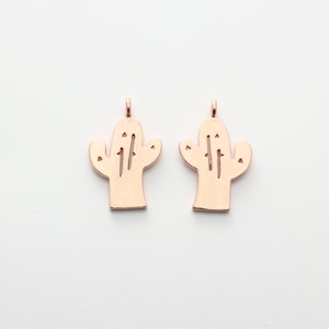 Cactus charm, M7-P2, 2 pcs, 18x11mm, 1mm thick, Matte rose gold plated brass, Cactus pendant