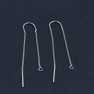 Chain earring component, S96-R6, Nickel free, 2 pcs, Total length 77mm, Wire 0.7mm thick, Original rhodium plated brass image 1