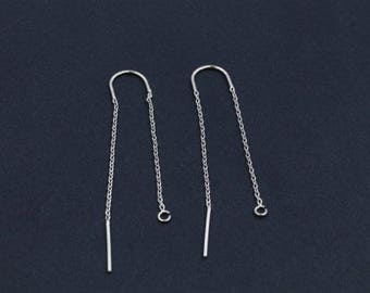 Chain earring component, S96-R6, Nickel free, 2 pcs, Total length 77mm, Wire 0.7mm thick, Original rhodium plated brass