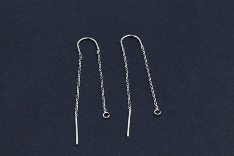 Chain earring component, S96-R6, Nickel free, 2 pcs, Total length 77mm, Wire 0.7mm thick, Original rhodium plated brass image 1