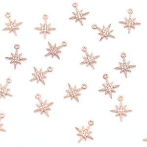 2 pieces, Star pendant w/Cubic, N24-G8P, 11x9mm, Rose gold plated brass, Cubic zirconia, Cubic star charm, Cubic star pendant, CZ star charm