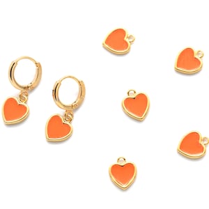 Neon Epoxy Heart Charm, N39-R6, 2 pcs, 10x8mm including 1.2mm loop, 16k gold plated Brass, Epoxy, Nickel Free, Heart Pendant, Dainty Heart