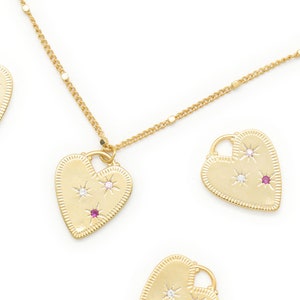 Cubic heart charm, Q7-P9, 1 piece, 18x15mm including 3.2mm hole, 16K gold plated brass, CZ, Nickel free, Heart pendant, Unique heart charm