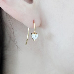 Big Cubic Heart Earring Hook w/ open link, 15mm long, 5mm Cubic, 16K gold plated brass, Nickel free, Earring making, 2 pcs, [T66-R4]