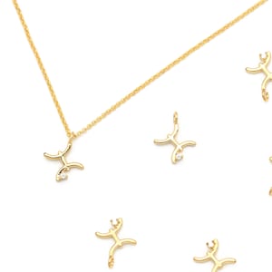 Astrological Zodiac Pendant w/ Cubic, K2-G12, Pisces, 2 pcs, Approx. 8mm, 16K gold plated brass, Nickel free, CZ, Constellation, Birth sign