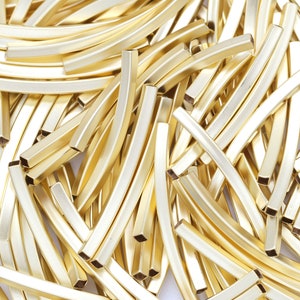 Square tube connector, G20-R3, 20 pcs, 37x2.5mm, Internal 2mm, Matt gold plated brass, Pipe square, Stamping blanks, Jewelry findings