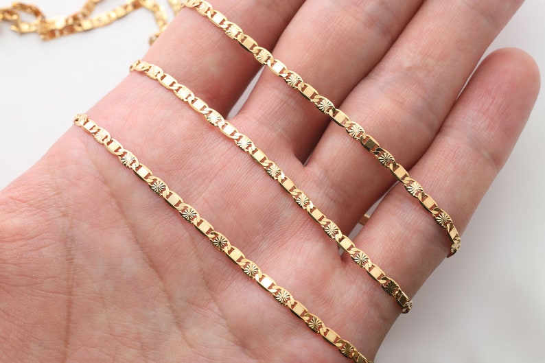 Decorative chain, Nickel free, CJ19-04, 1m, 3mm wide, 0.5mm thick, 16K gold plated copper brass, Bracelet / Necklace chain, 0.5C6DC-FK1 image 2