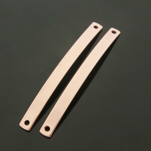 Curved bar, C24-P2, 10 pcs, 2 holes, 48x4mm, Rose gold plated brass, Stamping bracelet, Brass blank tags