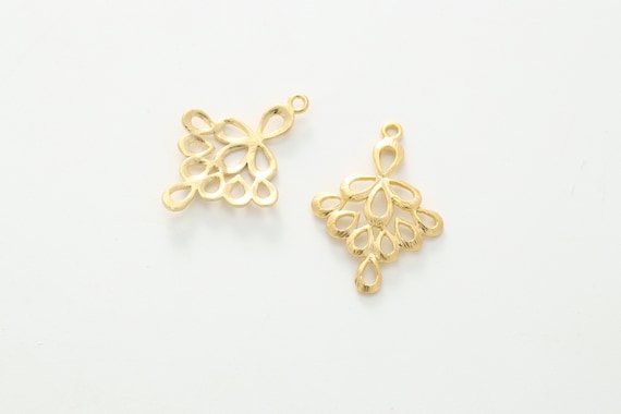 Teardrop-shaped pendant, P1-R1, 2 pcs, 24.6x17.7mm, Matte gold plated brass, Decorative charm