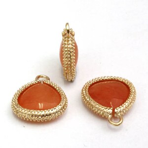 Framed glass charm, N10-G7, 2 pcs, 15x19mm, Orange , Matt gold plated brass, Jewelry component, FS19-08
