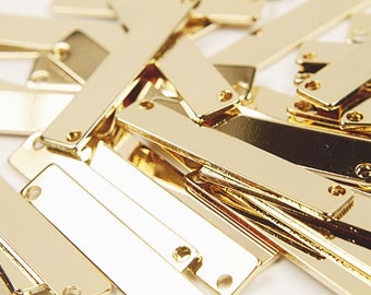 Wisiorek w kształcie pręta bez niklu, A15-G1, 10 szt., 2 otwory, 36 x 7 mm, mosiądz platerowany 16-karatowym złotem, spersonalizowane puste stemple w kształcie pręta