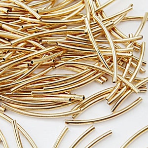 Pipe connector, Nickel free, G2-P2, 20 pcs, 35x2mm, Inner 1.3mm, Tube connector, 16K gold plated brass, Curved pipe connector, Curved tube