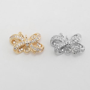 Classic ribbon connector, brass, CZ, 16K gold plating, Imitaiton rhodium plating, Nickel free, 17x11mm, 5mm thick, sold by a piece [Q23-VC1]